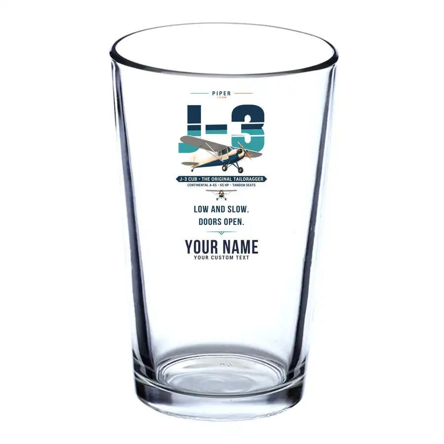 Piper J-3 Cub - Original + Name - Beer & Water Glass