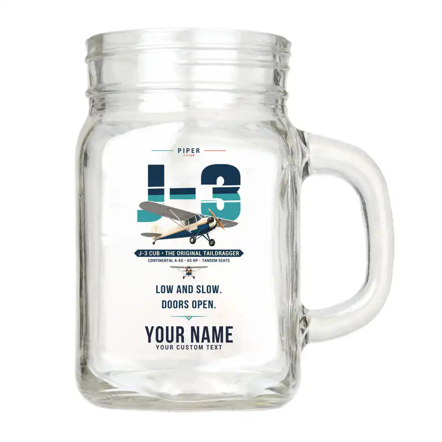 Piper J-3 Cub - Original + Name - Cocktail Glass (Mason Jar)