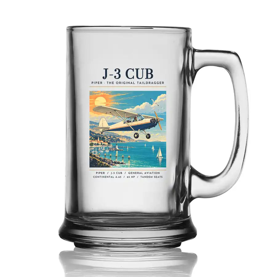 Piper J-3 Cub - Poster - Beer Glass with Holder