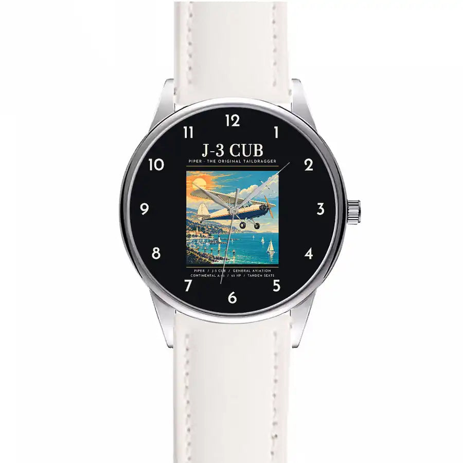 Piper J-3 Cub - Poster - Leather Strap - White Leather Strap