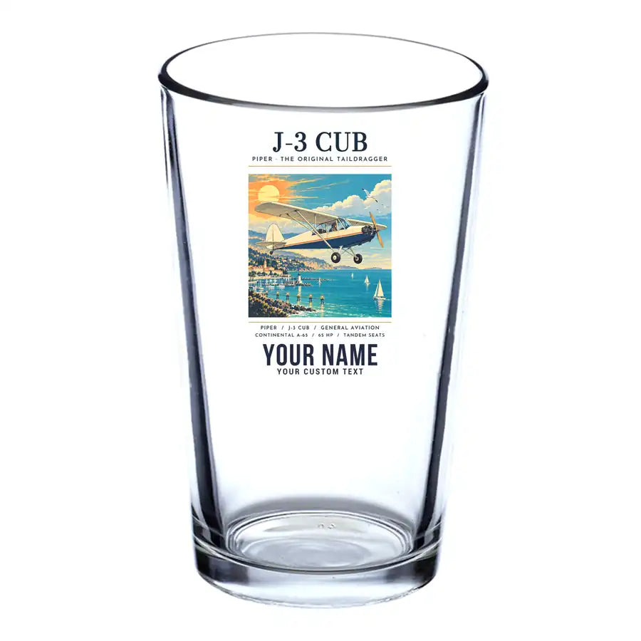 Piper J-3 Cub - Poster + Name - Beer & Water Glass