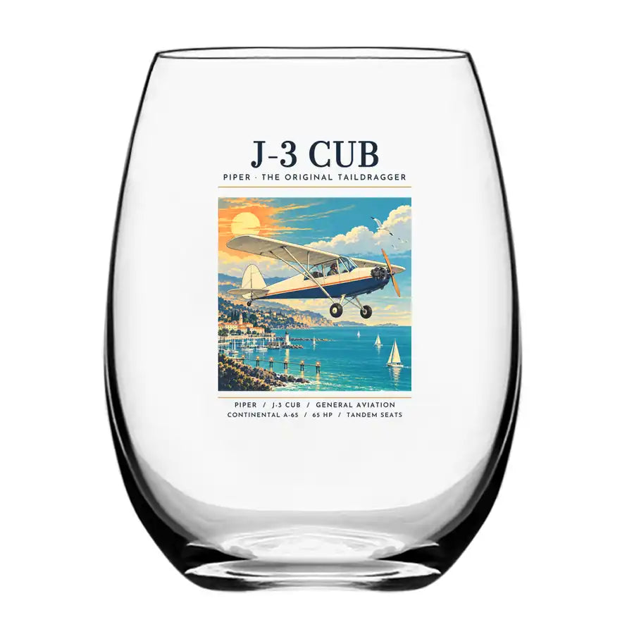 Piper J-3 Cub - Poster - Water & Drink Glass