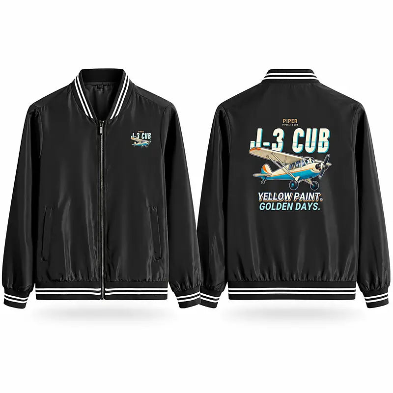 Piper J-3 Cub Stylish Jackets - Baseball Collar - Cartoon - Black
