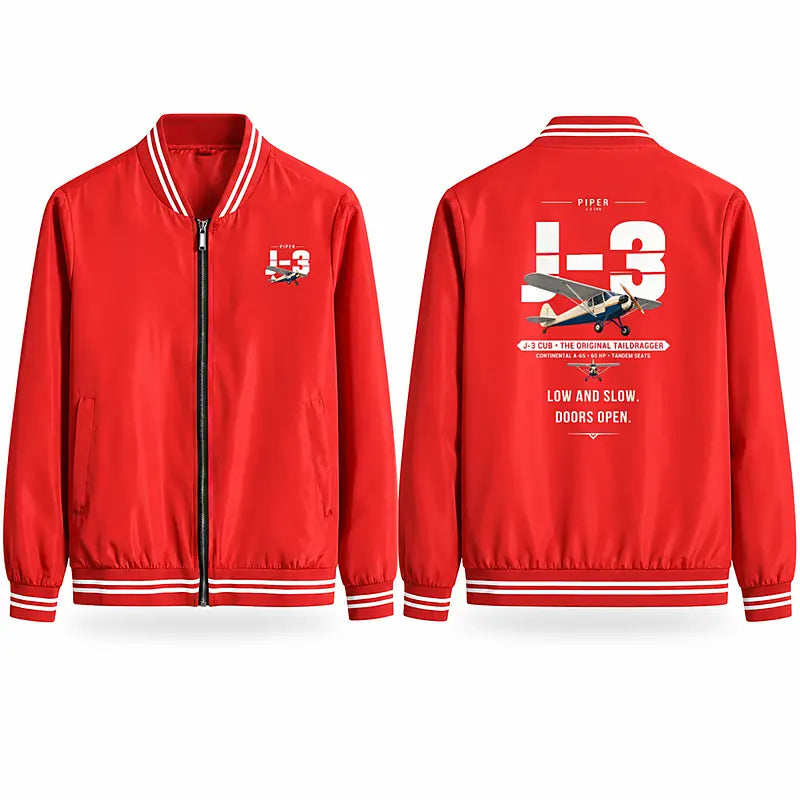 Piper J-3 Cub Stylish Jackets - Baseball Collar - Original - Red
