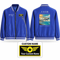 Thumbnail for Piper J-3 Cub Stylish Jackets - Baseball Collar - Poster + Name - Royal Blue