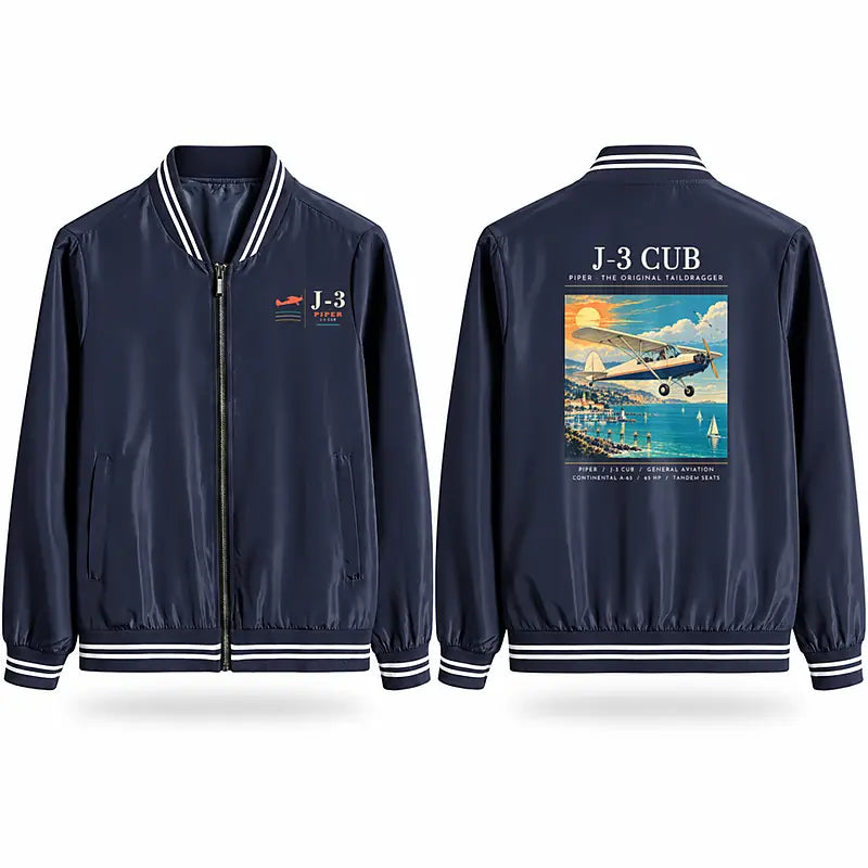 Piper J-3 Cub Stylish Jackets - Baseball Collar - Poster - Navy Blue