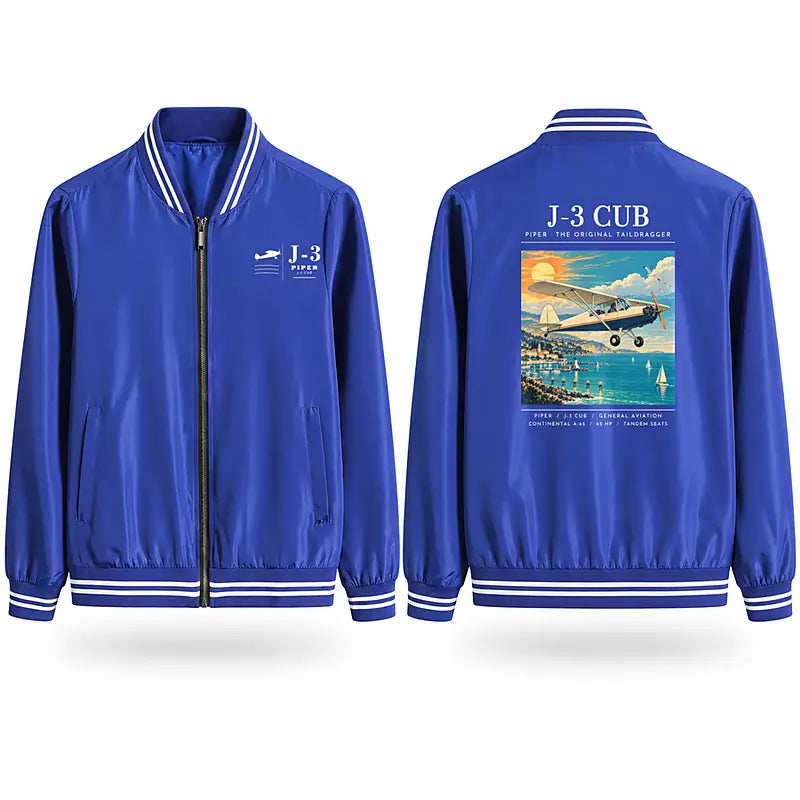 Piper J-3 Cub Stylish Jackets - Baseball Collar - Poster - Royal Blue