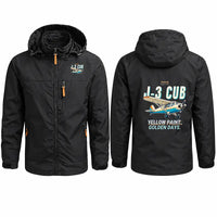 Thumbnail for Piper J-3 Cub Stylish Jackets - Hooded Windbreaker - Cartoon - Black
