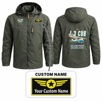 Thumbnail for Piper J-3 Cub Stylish Jackets - Hooded Windbreaker - Cartoon + Name - Olive Green