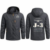 Thumbnail for Piper J-3 Cub Stylish Jackets - Hooded Windbreaker - Heritage - Charcoal