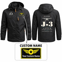 Thumbnail for Piper J-3 Cub Stylish Jackets - Hooded Windbreaker - Heritage + Name - Black