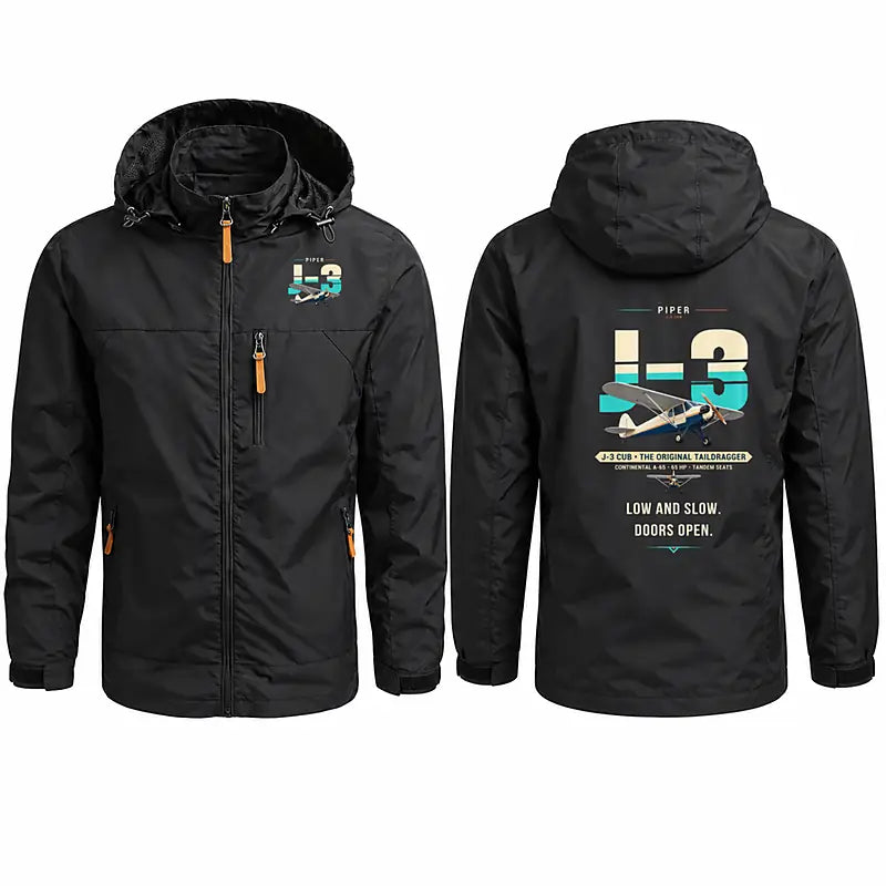 Piper J-3 Cub Stylish Jackets - Hooded Windbreaker - Original - Black