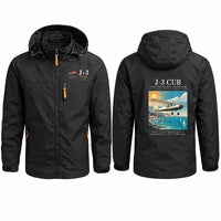 Thumbnail for Piper J-3 Cub Stylish Jackets - Hooded Windbreaker - Poster - Black