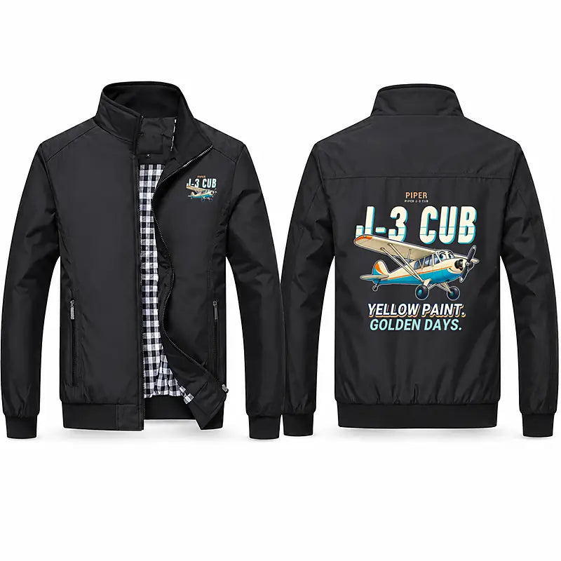 Piper J-3 Cub Stylish Jackets - Stand Collar - Cartoon - Black