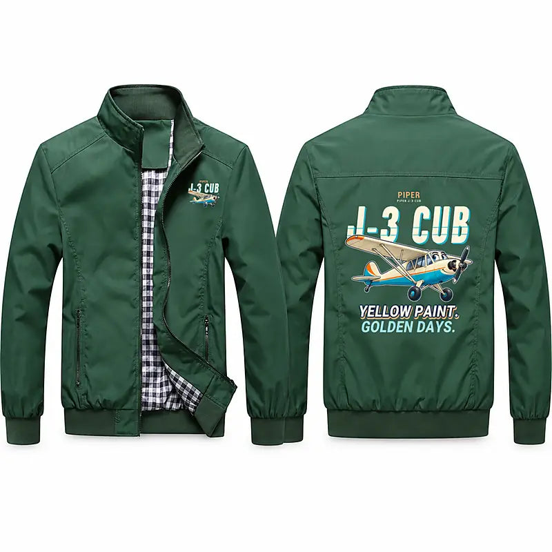 Piper J-3 Cub Stylish Jackets - Stand Collar - Cartoon - Green