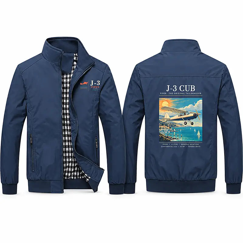 Piper J-3 Cub Stylish Jackets - Stand Collar - Poster - Navy Blue