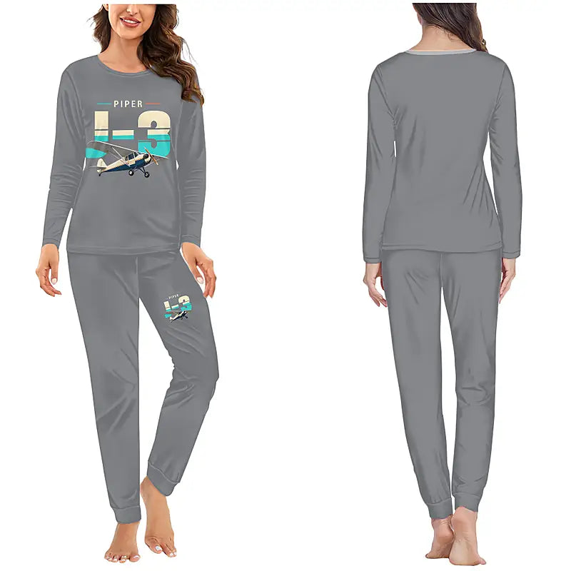 Piper J-3 Cub - Women Pajamas - Original Chest - Gray