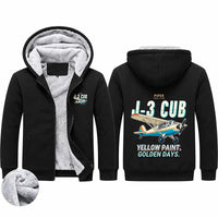 Thumbnail for Piper J-3 Cub Zipped Sweatshirts - Cartoon - Black