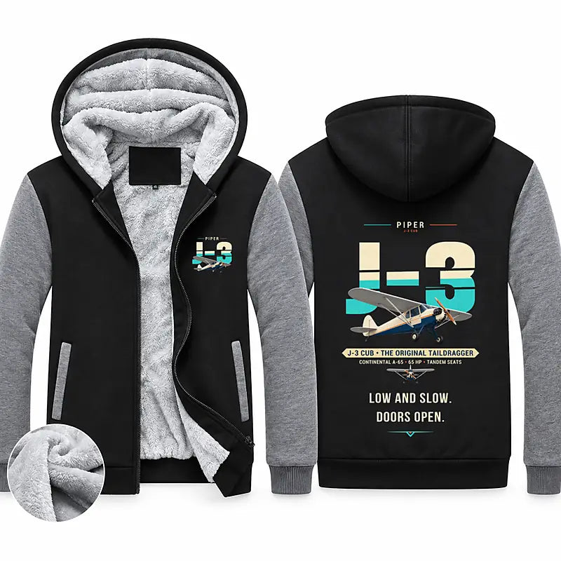 Piper J-3 Cub Zipped Sweatshirts - Original - Black & Gray