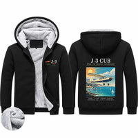Thumbnail for Piper J-3 Cub Zipped Sweatshirts - Poster - Black