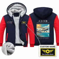 Thumbnail for Piper J-3 Cub Zipped Sweatshirts - Poster + Name - Navy & Red