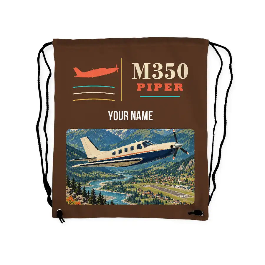 Piper M350 - Drawstring Bag - Classic + Name - Brown
