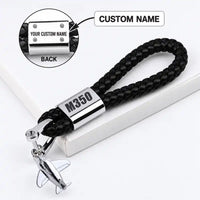 Thumbnail for Piper M350 - Leather Key Chain - Braided Leather - Tag - Black + Name