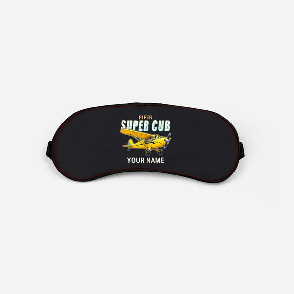 Piper PA-18 Super Cub - Cartoon + Name - Sleep Mask - Black