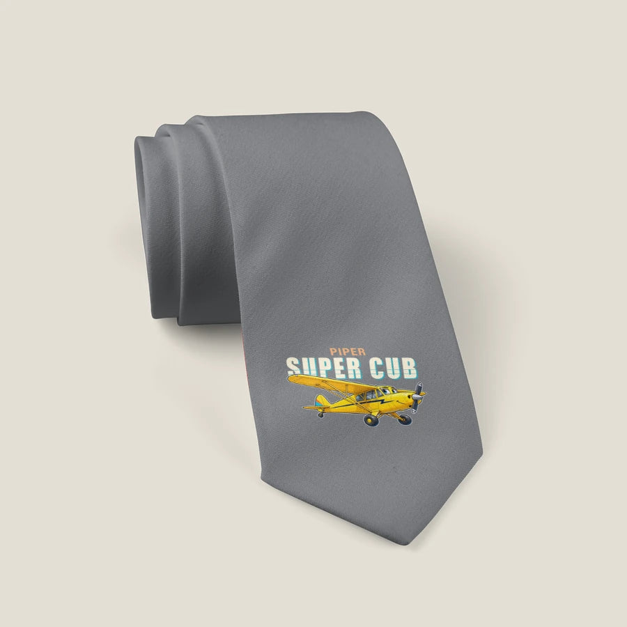 Piper PA-18 Super Cub - Cartoon - Tie - Gray