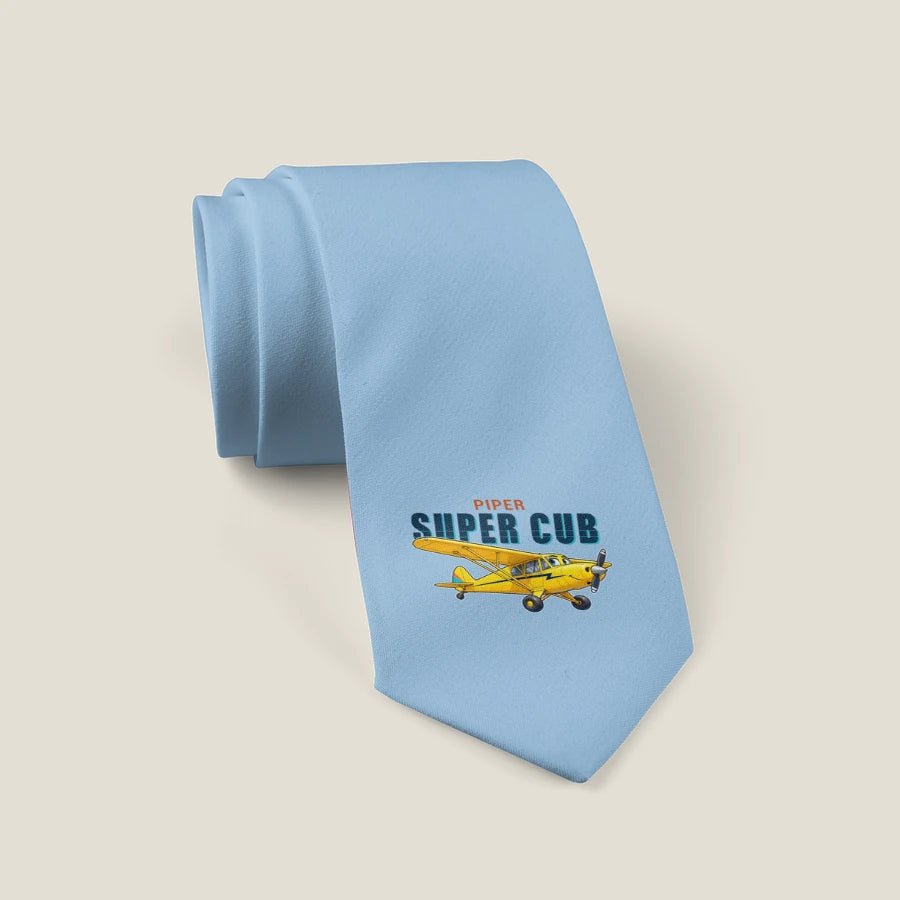 Piper PA-18 Super Cub - Cartoon - Tie - Light Blue