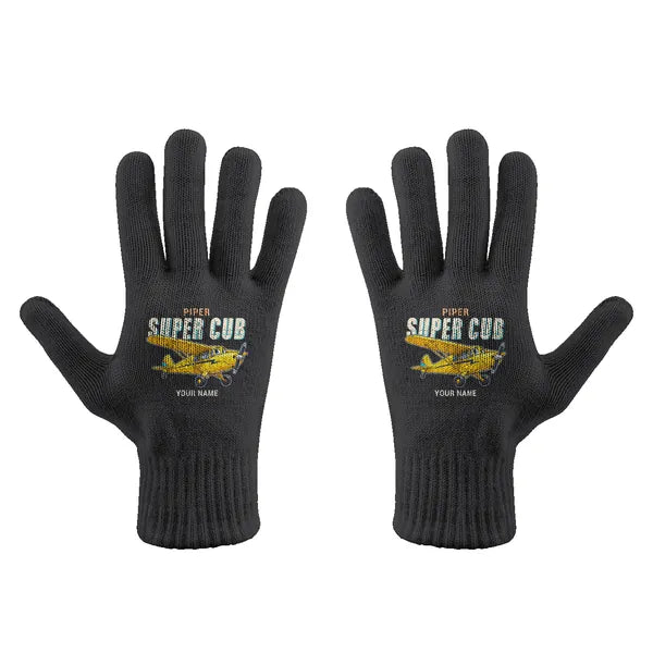 Piper PA-18 Super Cub - Gloves - Full - Cartoon + Name - Black