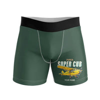 Thumbnail for Piper PA-18 Super Cub - Men Boxers - Cartoon + Name - Dark Green