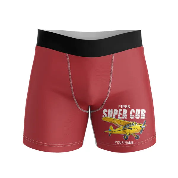 Piper PA-18 Super Cub - Men Boxers - Cartoon + Name - Red