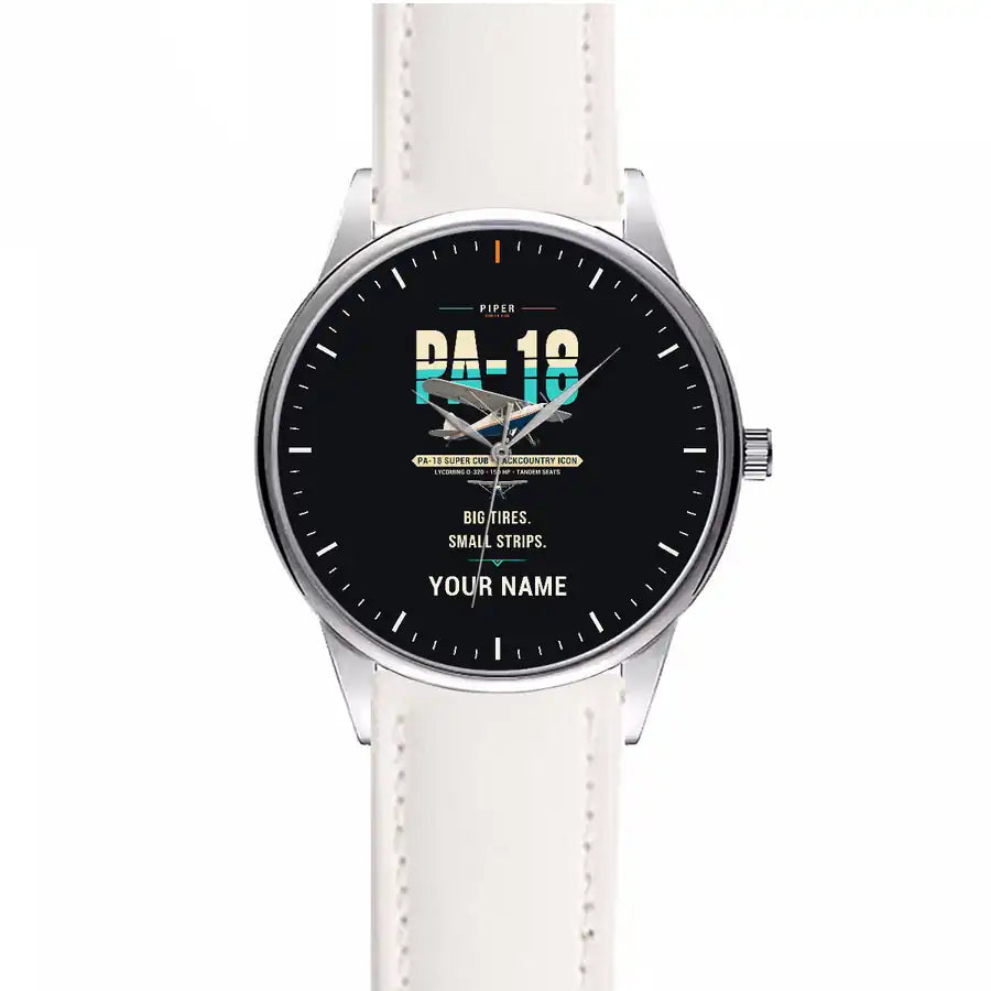 Piper PA-18 Super Cub - Original + Name - Leather Strap - White Leather Strap
