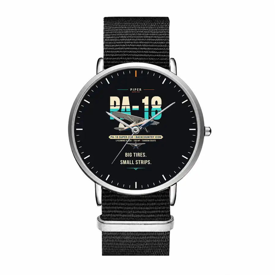 Piper PA-18 Super Cub - Original - Slim Leather - Silver and Black Nylon Strap