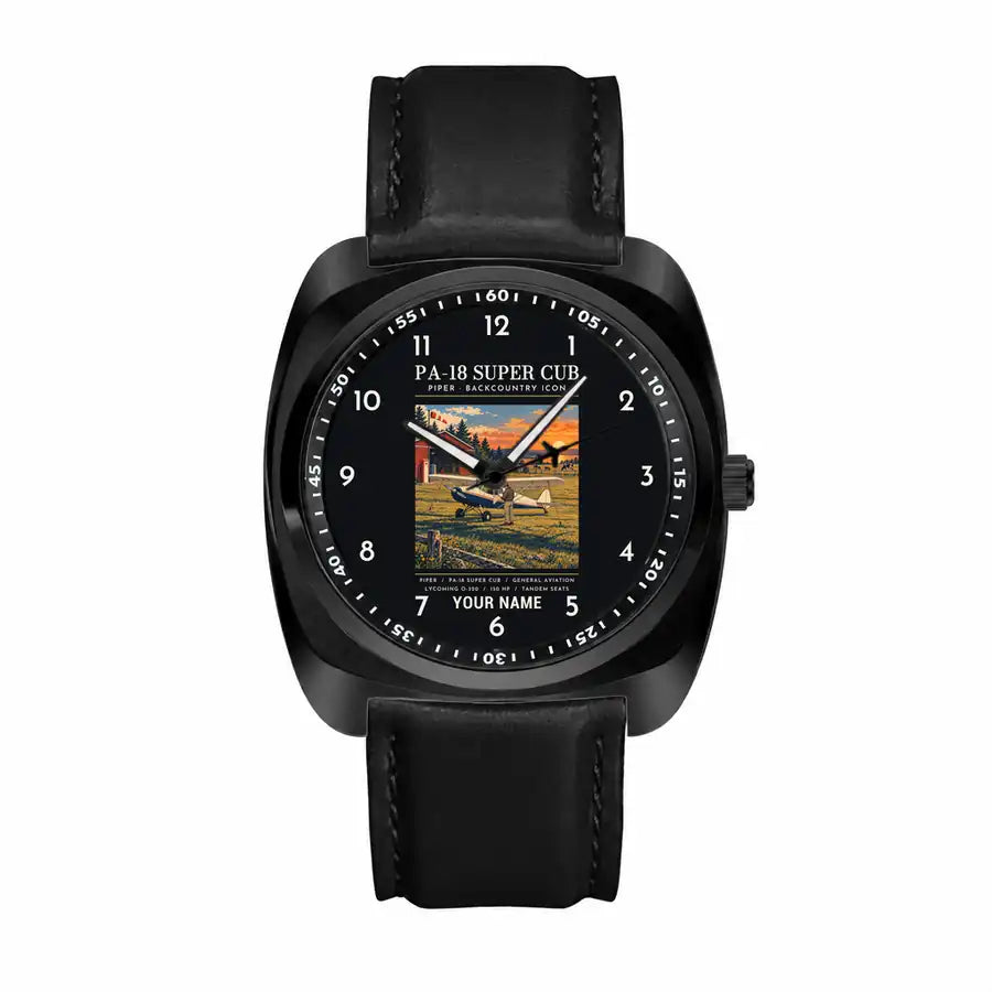 Piper PA-18 Super Cub - Poster + Name - Luxury Cushion - Black and Black Strap