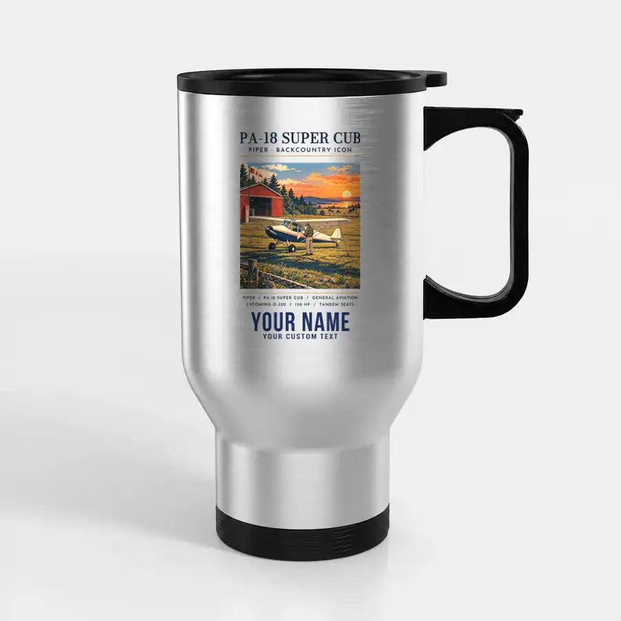 Piper PA-18 Super Cub - Poster + Name - Stainless Steel with Holder - Silver