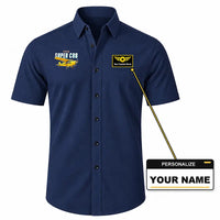Thumbnail for Piper PA-18 Super Cub - Short Sleeve Shirt - Cartoon - Dark Blue + NAME