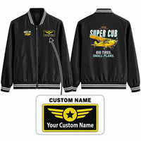 Thumbnail for Piper PA-18 Super Cub Stylish Jackets - Baseball Collar - Cartoon + Name - Black