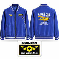 Thumbnail for Piper PA-18 Super Cub Stylish Jackets - Baseball Collar - Cartoon + Name - Royal Blue