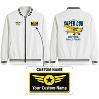 Thumbnail for Piper PA-18 Super Cub Stylish Jackets - Baseball Collar - Cartoon + Name - White