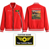 Thumbnail for Piper PA-18 Super Cub Stylish Jackets - Baseball Collar - Poster + Name - Red