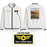 Thumbnail for Piper PA-18 Super Cub Stylish Jackets - Baseball Collar - Poster + Name - White