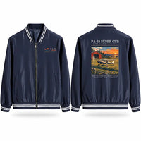 Thumbnail for Piper PA-18 Super Cub Stylish Jackets - Baseball Collar - Poster - Navy Blue