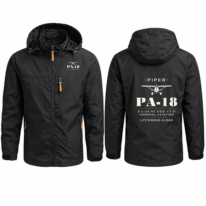 Piper PA-18 Super Cub Stylish Jackets - Hooded Windbreaker - Heritage - Black