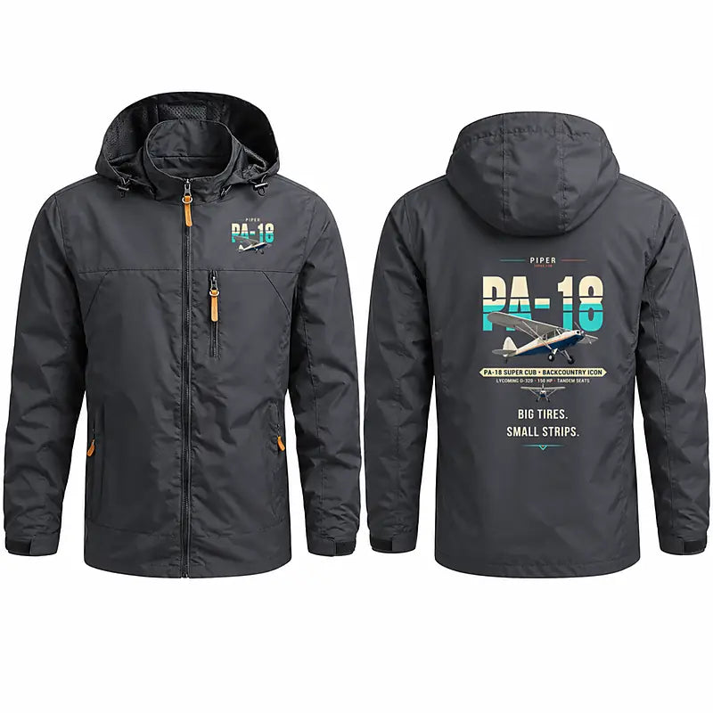 Piper PA-18 Super Cub Stylish Jackets - Hooded Windbreaker - Original - Charcoal