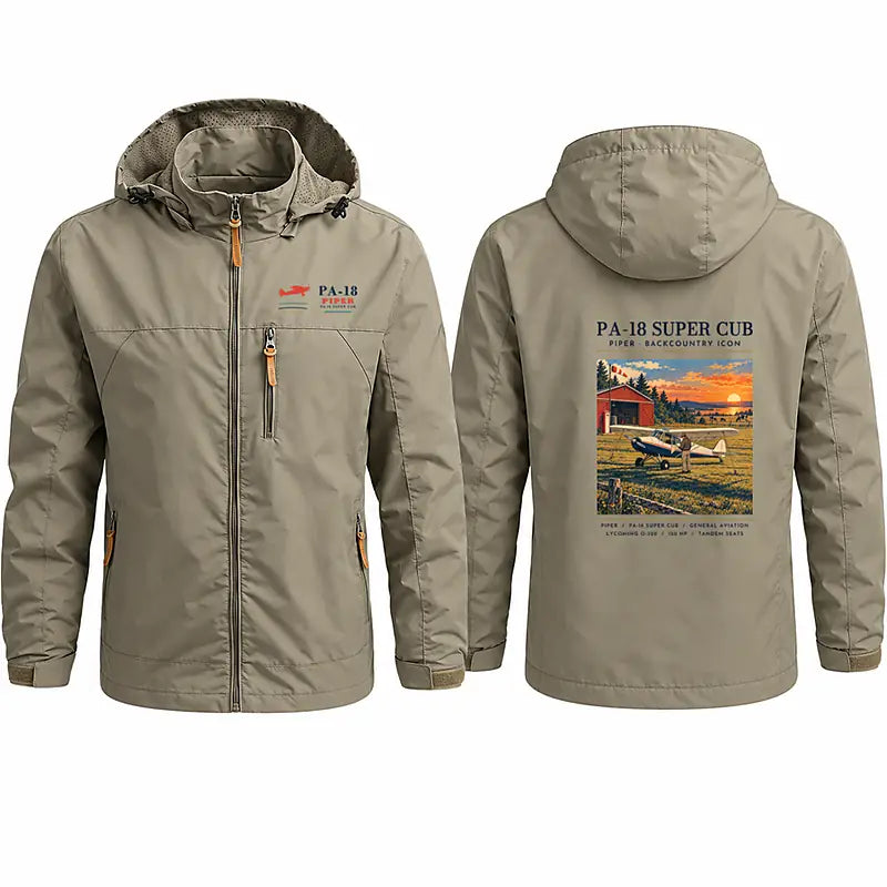 Piper PA-18 Super Cub Stylish Jackets - Hooded Windbreaker - Poster - Khaki