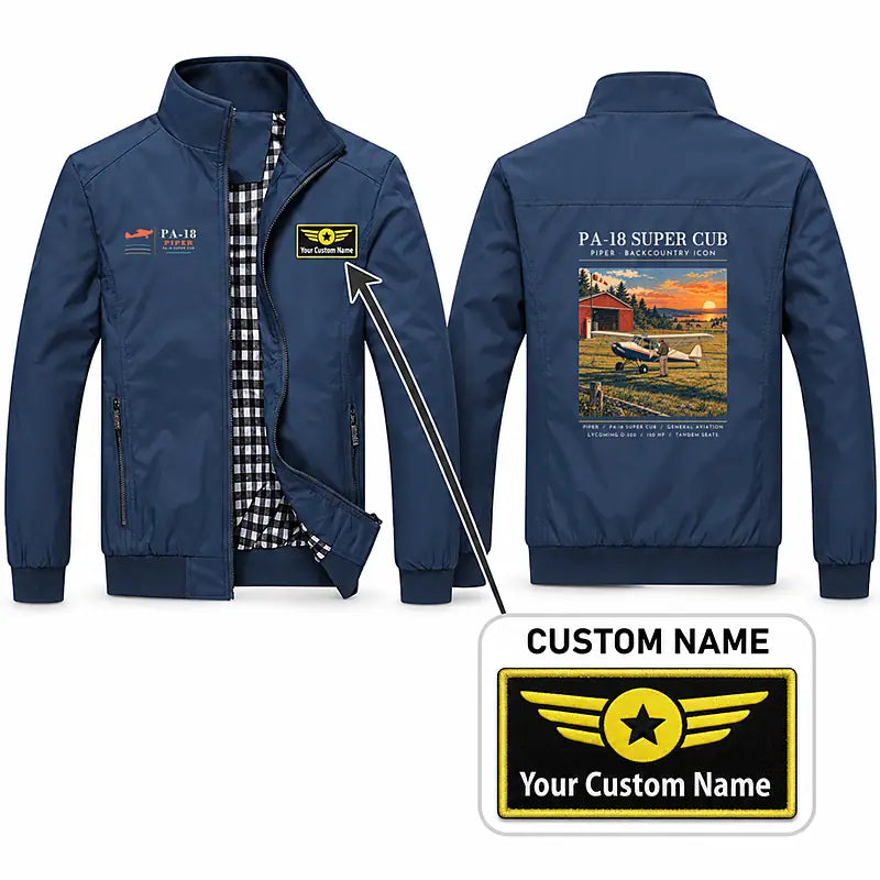 Piper PA-18 Super Cub Stylish Jackets - Stand Collar - Poster + Name - Navy Blue