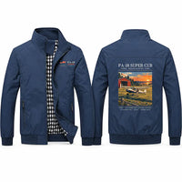 Thumbnail for Piper PA-18 Super Cub Stylish Jackets - Stand Collar - Poster - Navy Blue