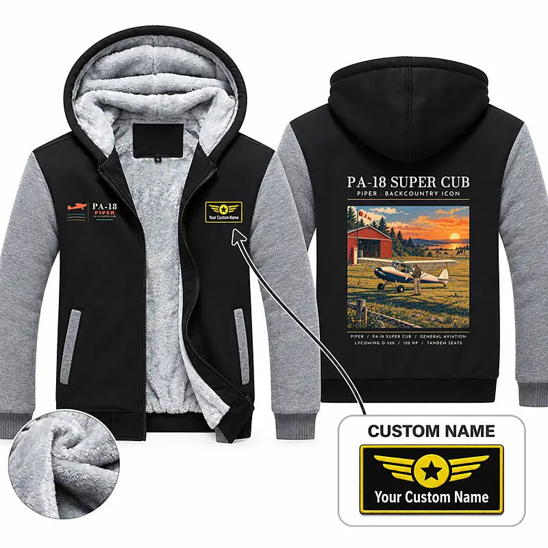 Piper PA-18 Super Cub Zipped Sweatshirts - Poster + Name - Black & Gray